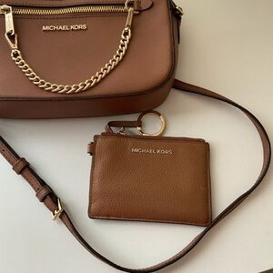 Michael Kors Brown Leather Crossbody bag  with small coin pure